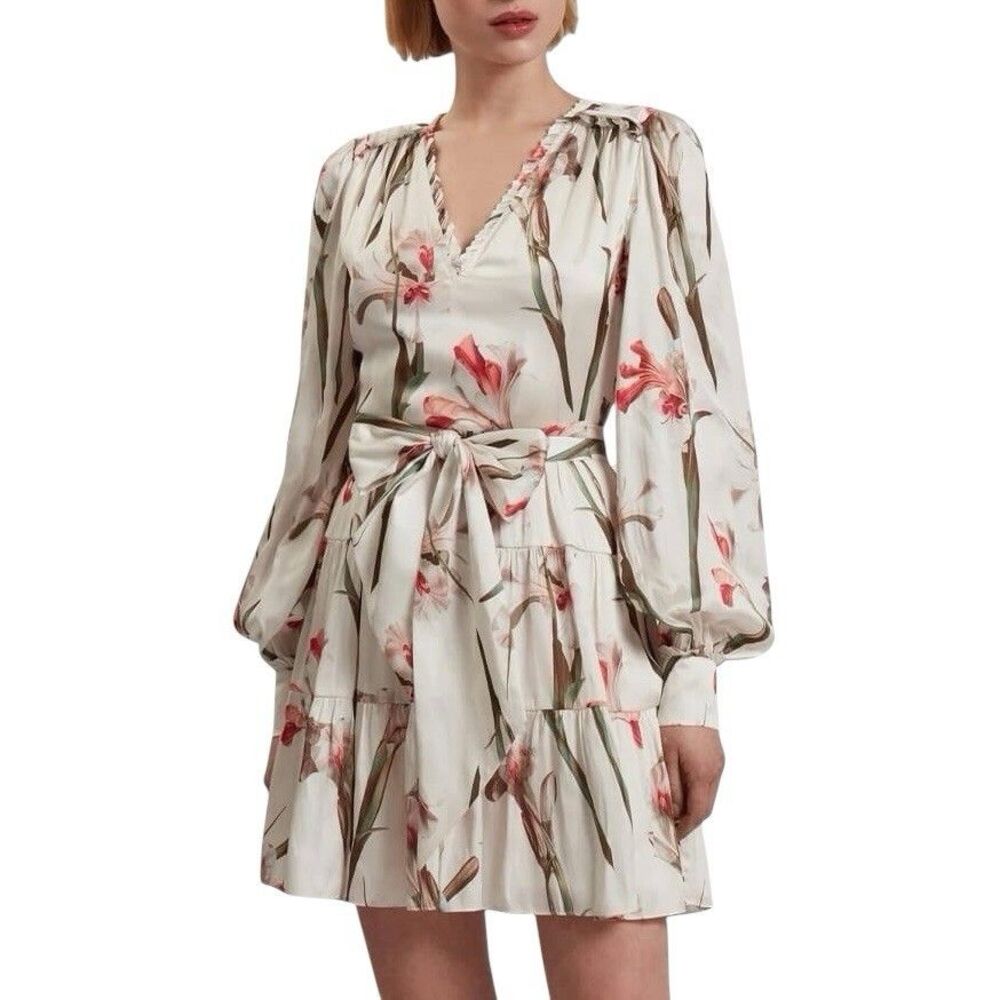 Ted Baker Cuiaba Floral Tie Waist Mini Dress Long Sleeve Satin Bridal PRISTINE 4